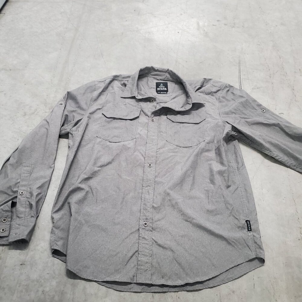 Prana Mens Long Roll-Up Sleeve Button-Down Shirt LRG Gray Cotton  Breathable